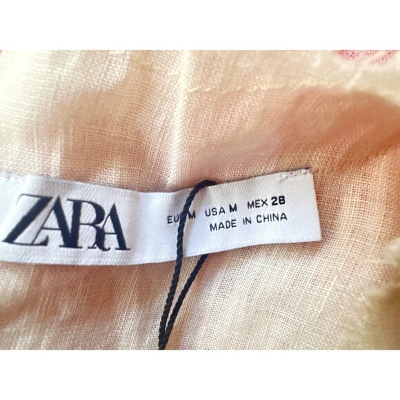 NWT ZARA Pink Medium Short Sleeve Linen Blend Dainty, Whimsical Top - Picture 4 of 16
